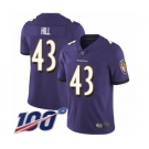 Men's Baltimore Ravens #43 Justice Hill Purple Team Color Vapor Untouchable Limited Player 100th Season Football Jersey