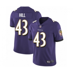 Men's Baltimore Ravens #43 Justice Hill Purple Team Color Vapor Untouchable Limited Player Football Jersey