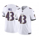 Men's Baltimore Ravens #43 Justice Hill White 2023 F.U.S.E. Vapor Limited Football Stitched Jersey