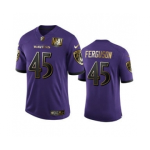 Men's Baltimore Ravens #45 Jaylon Ferguson Purple Team 25th Season Golden Limited Football Jersey