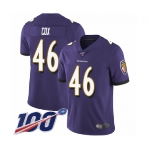 Men's Baltimore Ravens #46 Morgan Cox Purple Team Color Vapor Untouchable Limited Player 100th Season Football Jersey