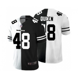 Men's Baltimore Ravens #48 Patrick Queen Black V White Peace Split Vapor Untouchable Limited Football Jersey