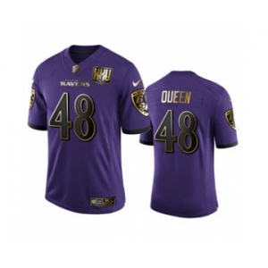 Men's Baltimore Ravens #48 Patrick Queen Purple Team 25th Season Golden Limited Football Jersey