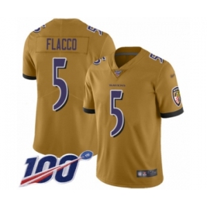 Men's Baltimore Ravens #5 Joe Flacco Limited Gold Inverted Legend 100th Season Football Jersey