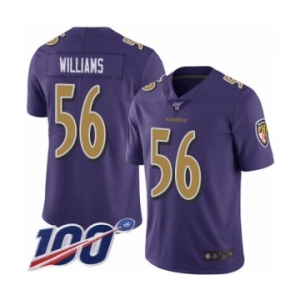 Men's Baltimore Ravens #56 Tim Williams Limited Purple Rush Vapor Untouchable 100th Season Football Jersey