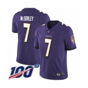 Men's Baltimore Ravens #7 Trace McSorley Purple Team Color Vapor Untouchable Limited Player 100th Season Football Jersey