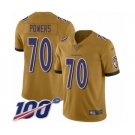 Men's Baltimore Ravens #70 Ben Powers Limited Gold Inverted Legend 100th Season Football Jersey