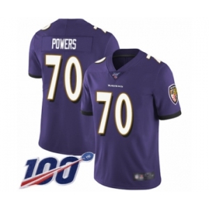 Men's Baltimore Ravens #70 Ben Powers Purple Team Color Vapor Untouchable Limited Player 100th Season Football Jersey