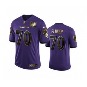 Men's Baltimore Ravens #70 D.J. Fluker Purple Team 25th Season Golden Limited Football Jersey