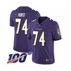 Men's Baltimore Ravens #74 James Hurst Purple Team Color Vapor Untouchable Limited Player 100th Season Football Jersey