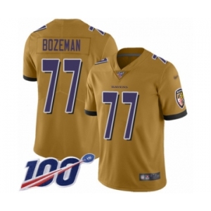 Men's Baltimore Ravens #77 Bradley Bozeman Limited Gold Inverted Legend 100th Season Football Jersey