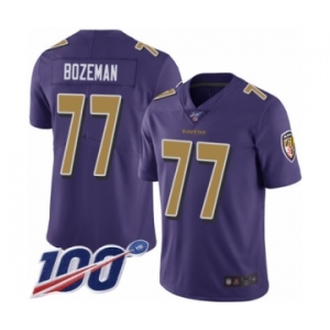 Men's Baltimore Ravens #77 Bradley Bozeman Limited Purple Rush Vapor Untouchable 100th Season Football Jersey