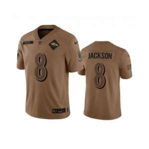 Men's Baltimore Ravens #8 Lamar Jackson 2023 Brown Salute To Service Limited Football Stitched Jersey