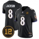 Men's Baltimore Ravens #8 Lamar Jackson Black 2025 F.U.S.E Jacoby Jones Patch Vapor Limited Football Jersey