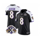 Men's Baltimore Ravens #8 Lamar Jackson Black White 2023 F.U.S.E With Patch Throwback Vapor Limited Stitched Jersey