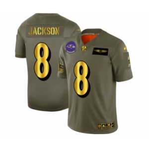 Men's Baltimore Ravens #8 Lamar Jackson Limited Olive Gold 2019 Salute to Service Football Jersey