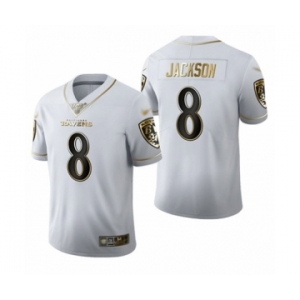 Men's Baltimore Ravens #8 Lamar Jackson Limited White Golden Edition Football Jersey