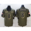 Men's Baltimore Ravens #8 Lamar Jackson Nike Olive 2021 Salute To Service Limited Player Jersey