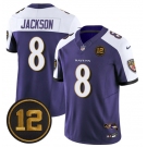 Men's Baltimore Ravens #8 Lamar Jackson Purple Alternate 2025 F.U.S.E Jacoby Jones Patch Vapor Limited Football Jersey
