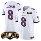 Men's Baltimore Ravens #8 Lamar Jackson White 2023 F.U.S.E. AFC North Champions Vapor Limited Football Stitched Jersey