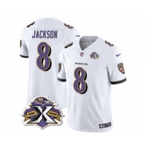 Men's Baltimore Ravens #8 Lamar Jackson White 2023 F.U.S.E With Patch Throwback Vapor Limited Stitched Jersey