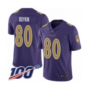 Men's Baltimore Ravens #80 Miles Boykin Limited Purple Rush Vapor Untouchable 100th Season Football Jersey