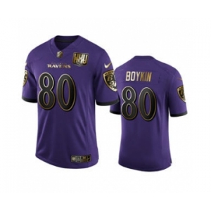 Men's Baltimore Ravens #80 Miles Boykin Purple Team 25th Season Golden Limited Football Jersey