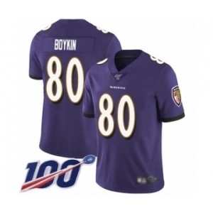 Men's Baltimore Ravens #80 Miles Boykin Purple Team Color Vapor Untouchable Limited Player 100th Season Football Jersey
