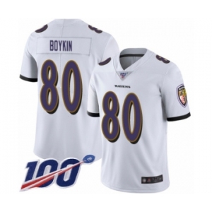 Men's Baltimore Ravens #80 Miles Boykin White Vapor Untouchable Limited Player 100th Season Football Jersey