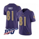 Men's Baltimore Ravens #81 Hayden Hurst Limited Purple Rush Vapor Untouchable 100th Season Football Jersey