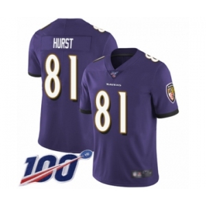 Men's Baltimore Ravens #81 Hayden Hurst Purple Team Color Vapor Untouchable Limited Player 100th Season Football Jersey