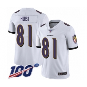 Men's Baltimore Ravens #81 Hayden Hurst White Vapor Untouchable Limited Player 100th Season Football Jersey