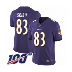 Men's Baltimore Ravens #83 Willie Snead IV Purple Team Color Vapor Untouchable Limited Player 100th Season Football Jersey