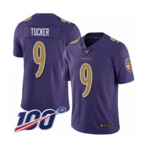 Men's Baltimore Ravens #9 Justin Tucker Limited Purple Rush Vapor Untouchable 100th Season Football Jersey