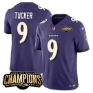 Men's Baltimore Ravens #9 Justin Tucker Purple 2023 F.U.S.E. AFC North Champions Vapor Limited Football Stitched Jersey