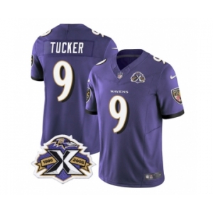 Men's Baltimore Ravens #9 Justin Tucker Purple 2023 F.U.S.E With Patch Throwback Vapor Limited Stitched Jersey