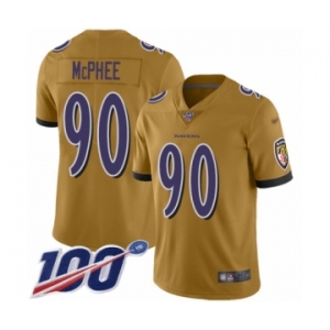 Men's Baltimore Ravens #90 Pernell McPhee Limited Gold Inverted Legend 100th Season Football Jersey