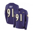 Men's Baltimore Ravens #91 Shane Ray Limited Purple Therma Long Sleeve Football Jersey