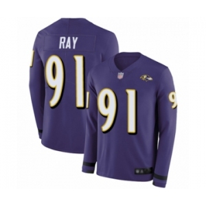 Men's Baltimore Ravens #91 Shane Ray Limited Purple Therma Long Sleeve Football Jersey