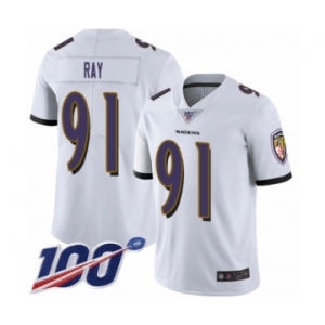 Men's Baltimore Ravens #91 Shane Ray White Vapor Untouchable Limited Player 100th Season Football Jersey