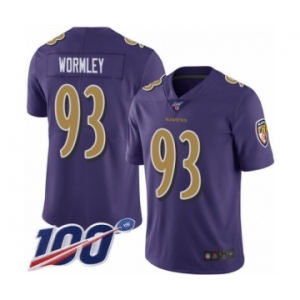 Men's Baltimore Ravens #93 Chris Wormley Limited Purple Rush Vapor Untouchable 100th Season Football Jersey