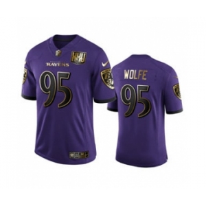 Men's Baltimore Ravens #95 Derek Wolfe Purple Team 25th Season Golden Limited Football Jersey