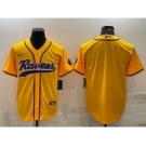 Men's Baltimore Ravens Blank Yellow With Patch Cool Base Stitched Baseball Jersey