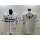 Men's Baltimore Ravens White Team Big Logo With Patch Cool Base Stitched Baseball Jersey