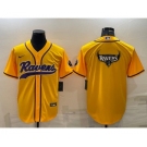 Men's Baltimore Ravens Yellow Team Big Logo With Patch Cool Base Stitched Baseball Jersey