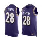 Men's Nike Baltimore Ravens #28 Anthony Averett Elite Purple Player Name & Number Tank Top NFL Jersey