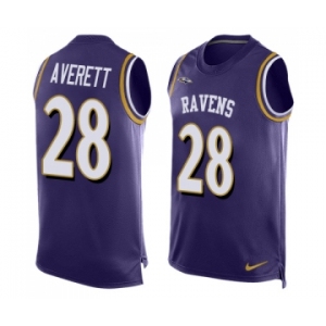 Men's Nike Baltimore Ravens #28 Anthony Averett Elite Purple Player Name & Number Tank Top NFL Jersey