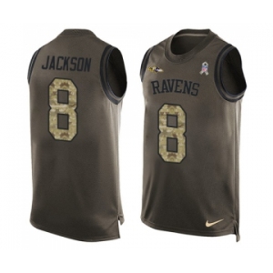Men's Nike Baltimore Ravens #8 Lamar Jackson Limited Green Salute to Service Tank Top NFL Jersey