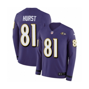 Nike Baltimore Ravens #81 Hayden Hurst Limited Purple Therma Long Sleeve NFL Jersey