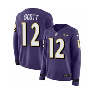 Women Nike Baltimore Ravens #12 Jaleel Scott Limited Purple Therma Long Sleeve NFL Jersey